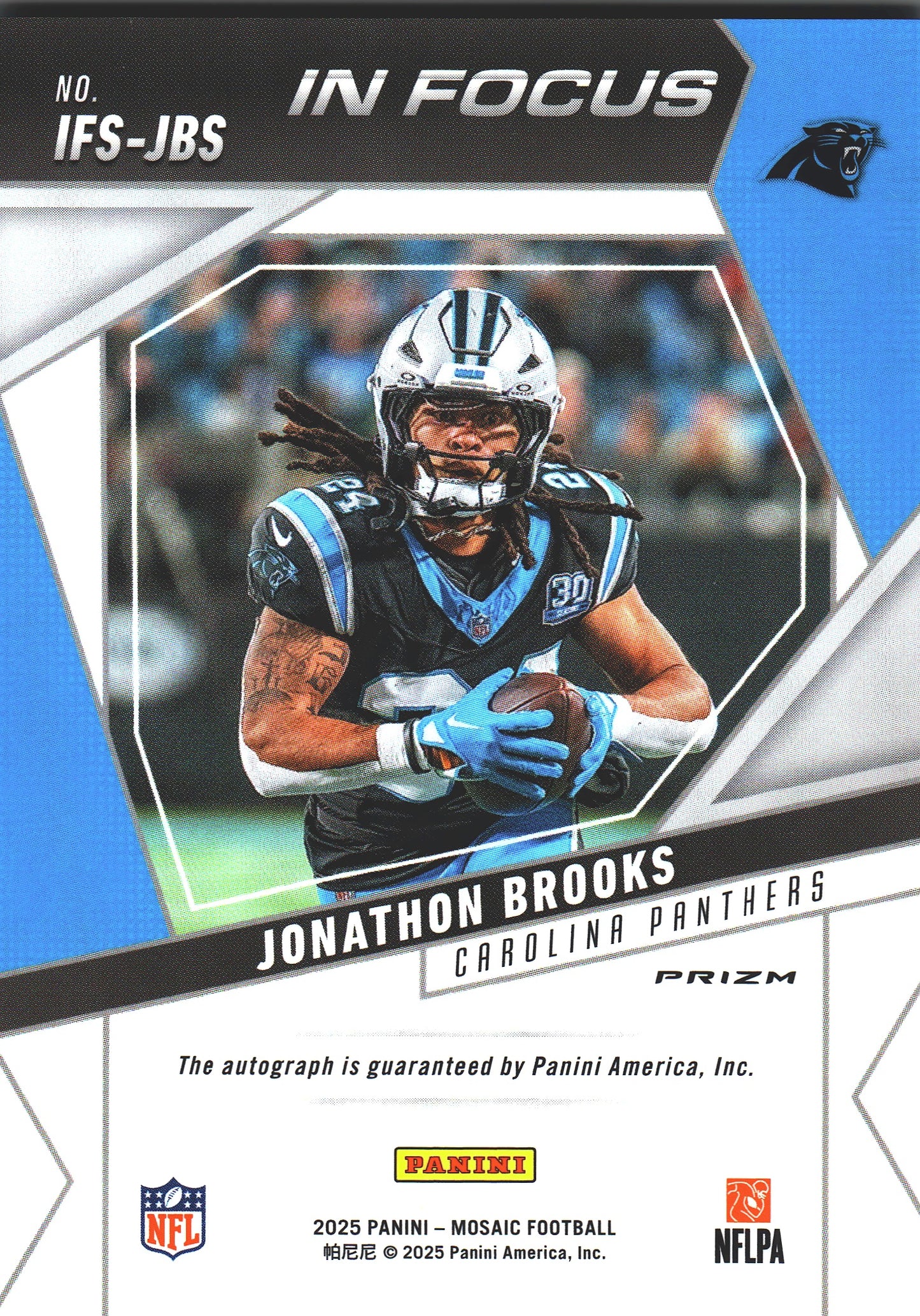 2025 Panini Mosaic In Focus Autograph Jonathon Brooks #IFS-JBS Carolina Panthers