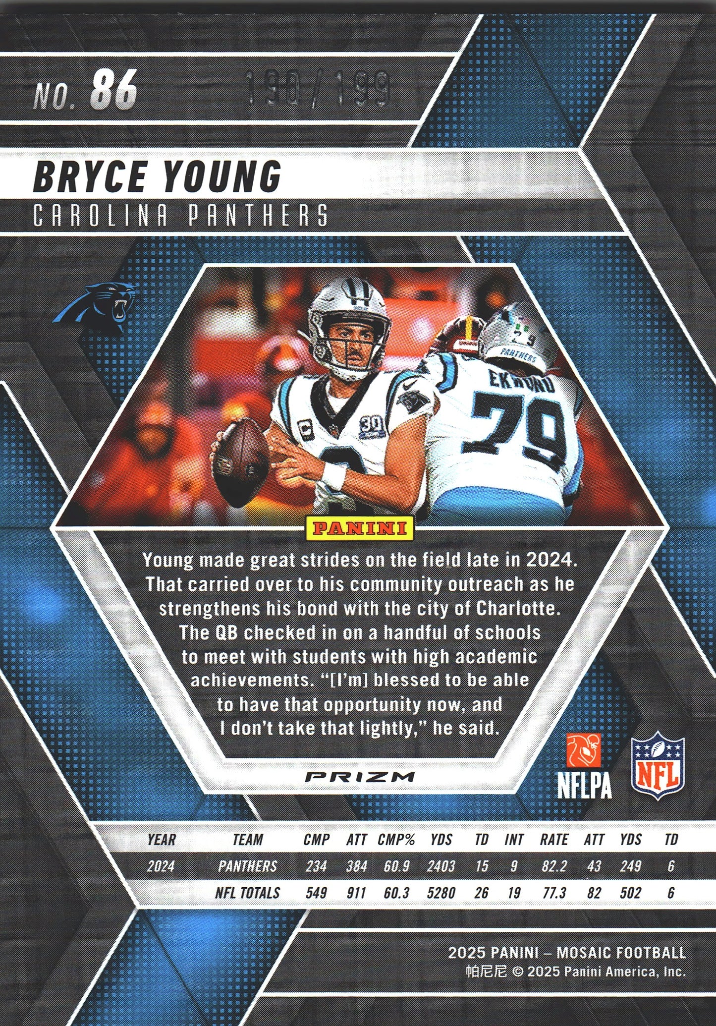 2025 Panini Mosaic Orange /199 Bryce Young #86 Carolina Panthers