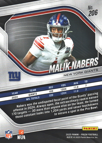 2025 Panini Prizm Malik Nabers #206 New York Giants