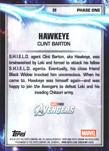 2025 Topps Chrome Marvel Studios Hyper Prism Hawkeye #28 Avengers