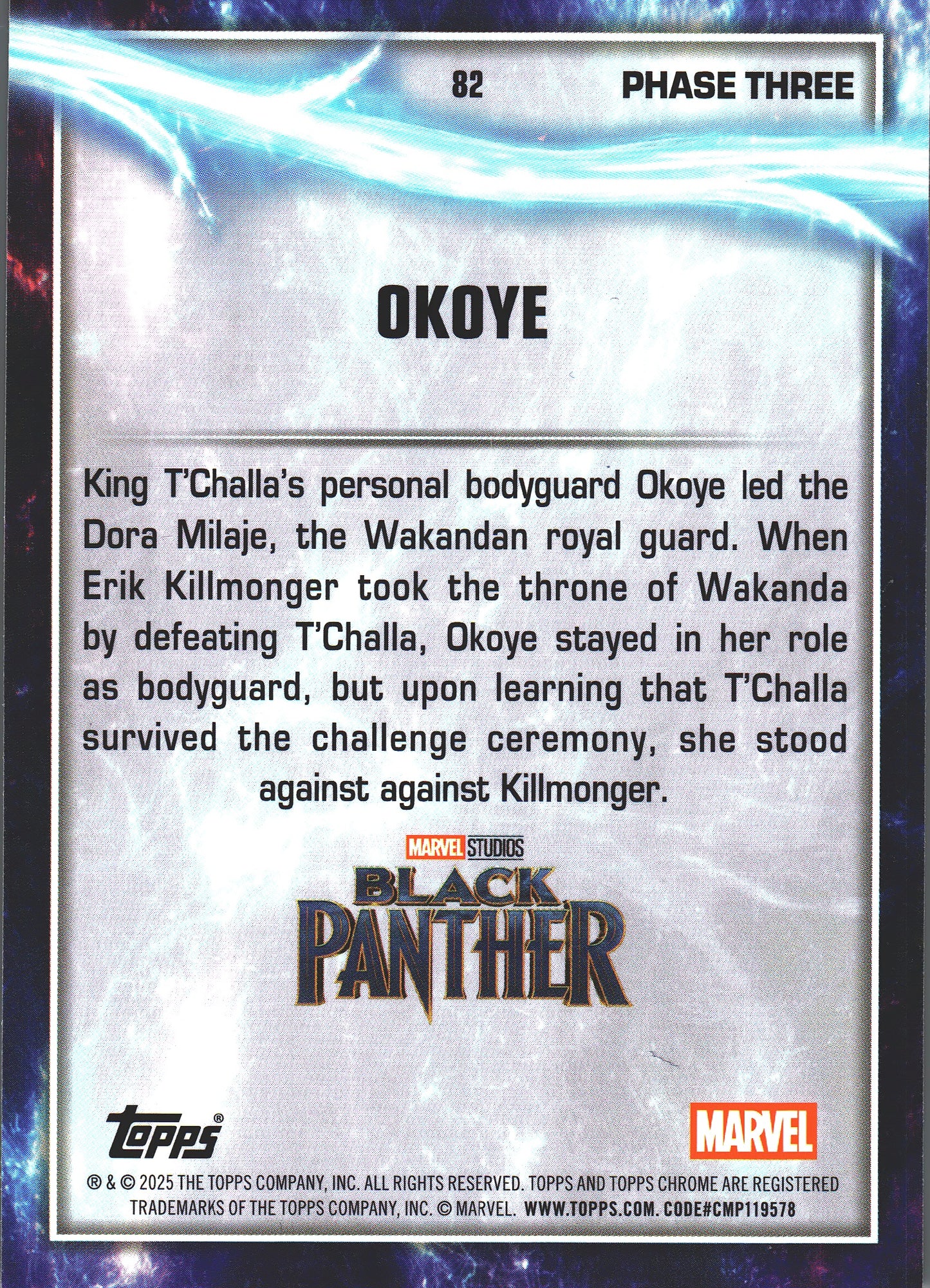 2025 Topps Chrome Marvel Studios Hyper Prism Okoye #82 Black Panther