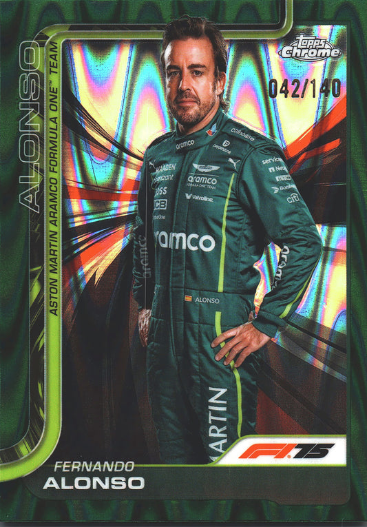 2025 Topps Chrome Formula 1 Forrest Green /140 Fernando Alonso #9 Aston Martin