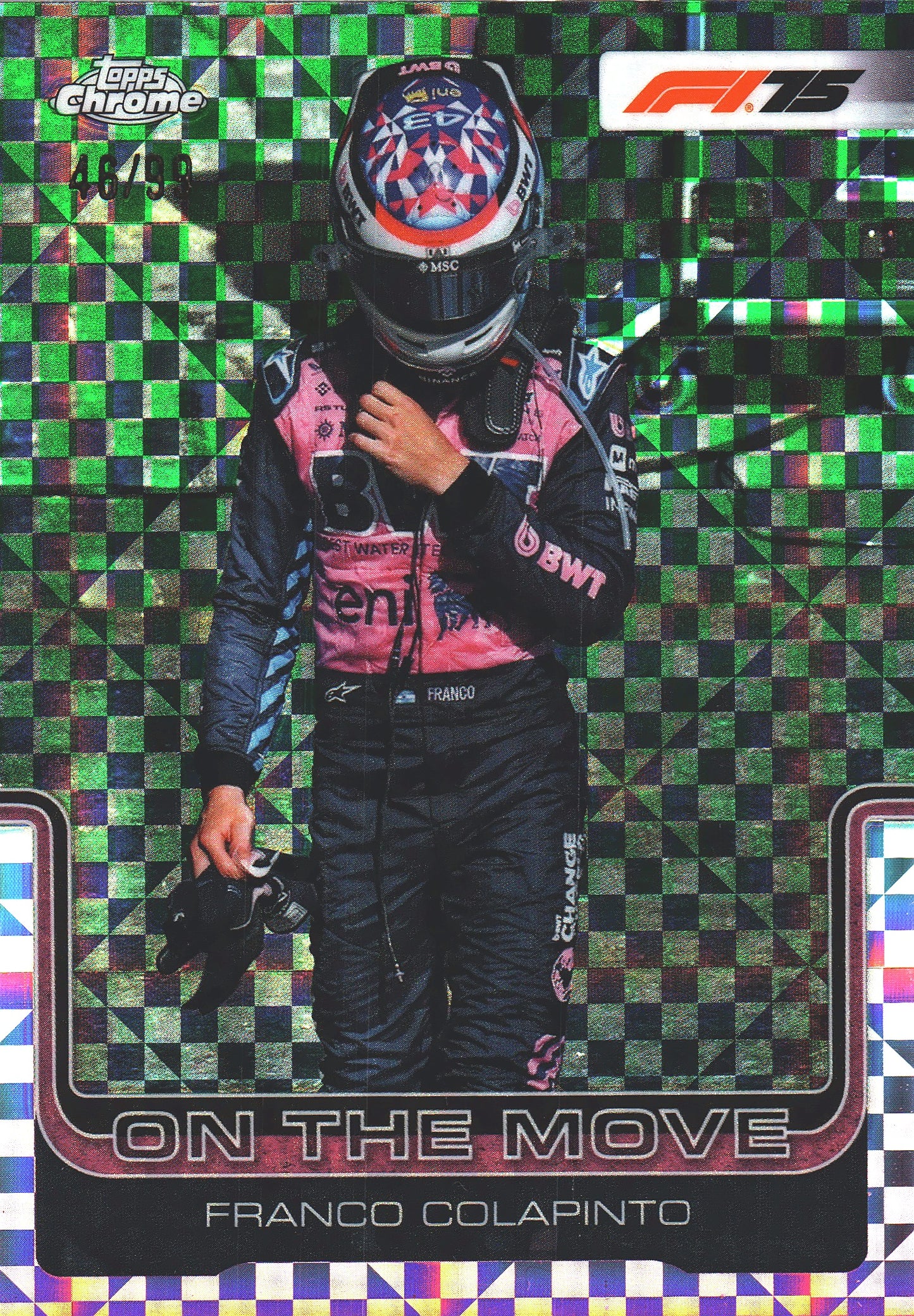 2025 Topps Chrome Formula 1 On The Move Green /99 Franco Colapinto #187 Alpine