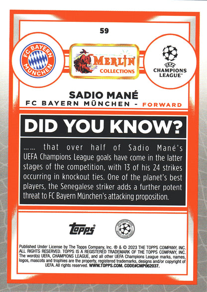 2022 Topps Merlin Aqua Prism Sadio Mane #59 Bayern Munich