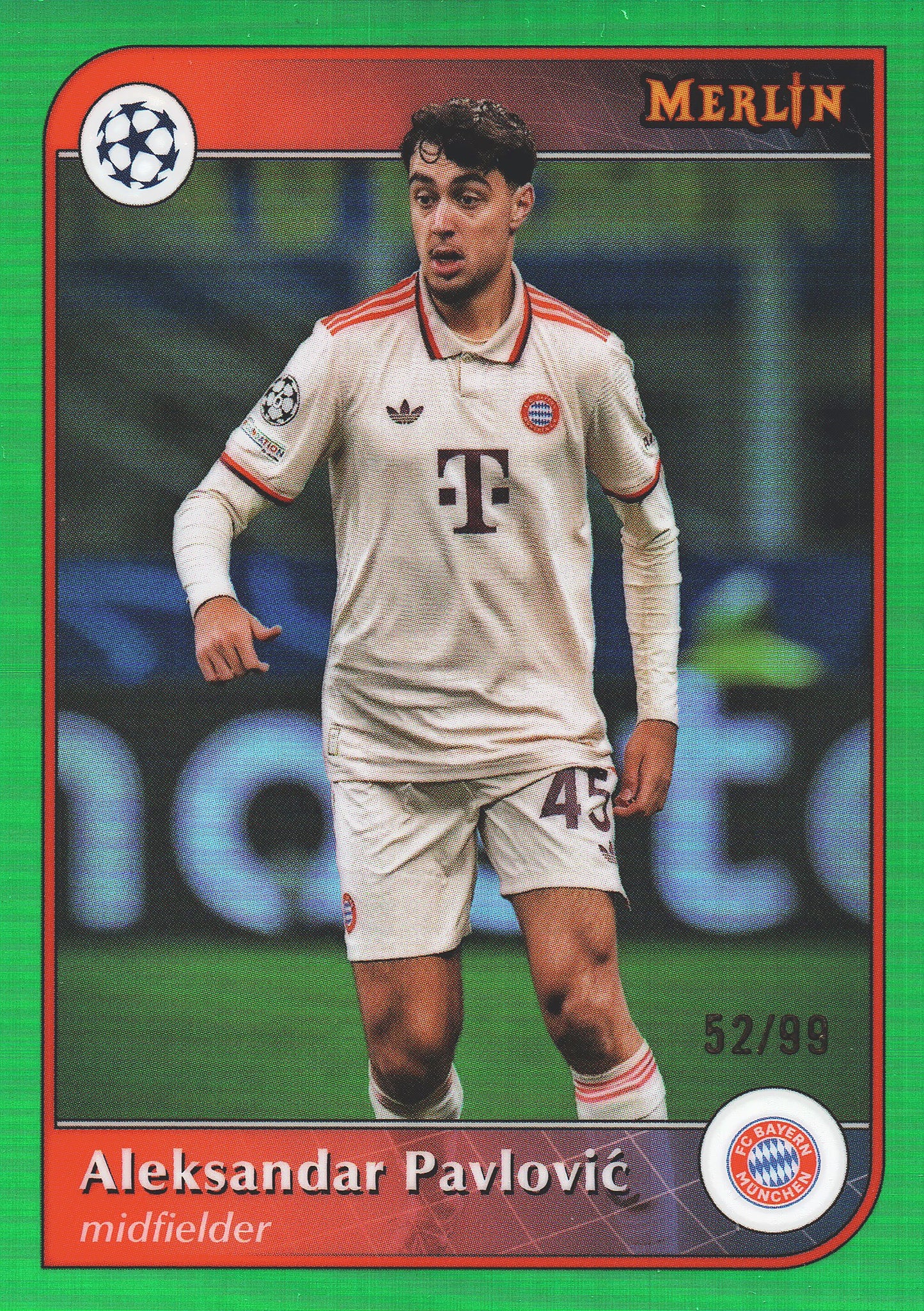 2024 Topps Chrome Merlin Green /99 Aleksandar Pavlovic #45 Bayern Munich