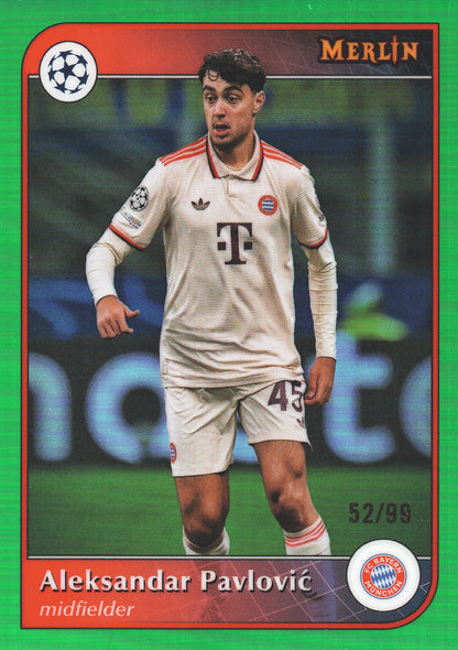 2024 Topps Chrome Merlin Green /99 Aleksandar Pavlovic #45 Bayern Munich