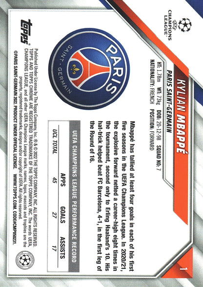 2021 Topps Chrome UCC Speckle Kylian Mbappe #1 Paris Saint-Germain
