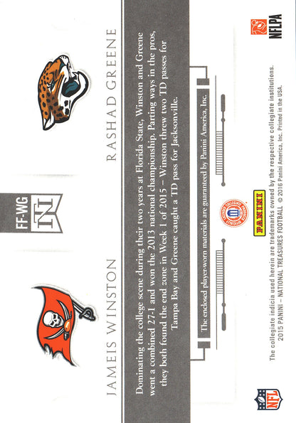 2015 Panini National Treasures Friends & Foes Quad /99 Jameis Winston / Rashad Greene #FF-WG
