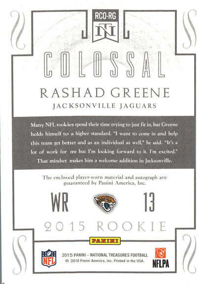 2015 Panini National Treasures RPA RC /99 Rashad Greene #RCO-RG Jacksonville Jaguars