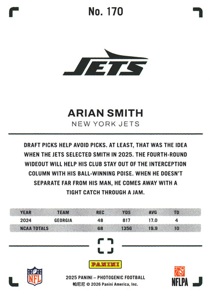 2025 Panini Photogenic Arian Smith RC #170 New York Jets