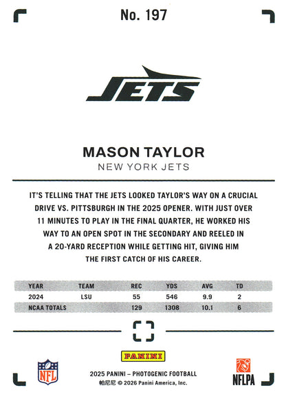2025 Panini Photogenic Mason Taylor RC #197 New York Jets