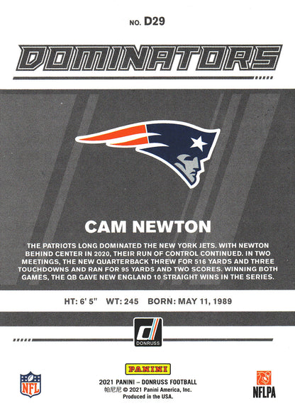 2021 Panini Donruss Dominators Cam Newton #D29 New England Patriots