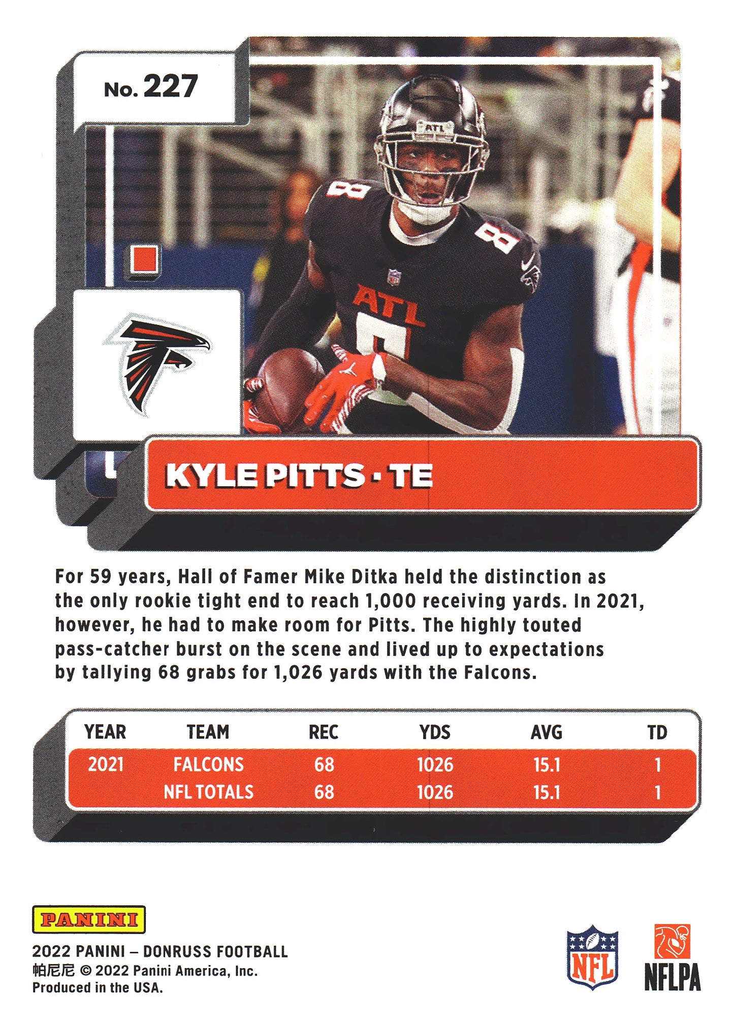2022 Panini Donruss Red Press Proof Kyle Pitts #227 Atlanta Falcons