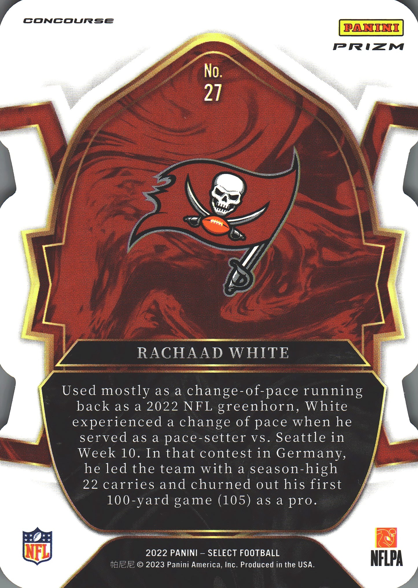 2022 Panini Select Blue White Red Die-Cut Rachaad White RC #27 Tampa Bay Buccaneers