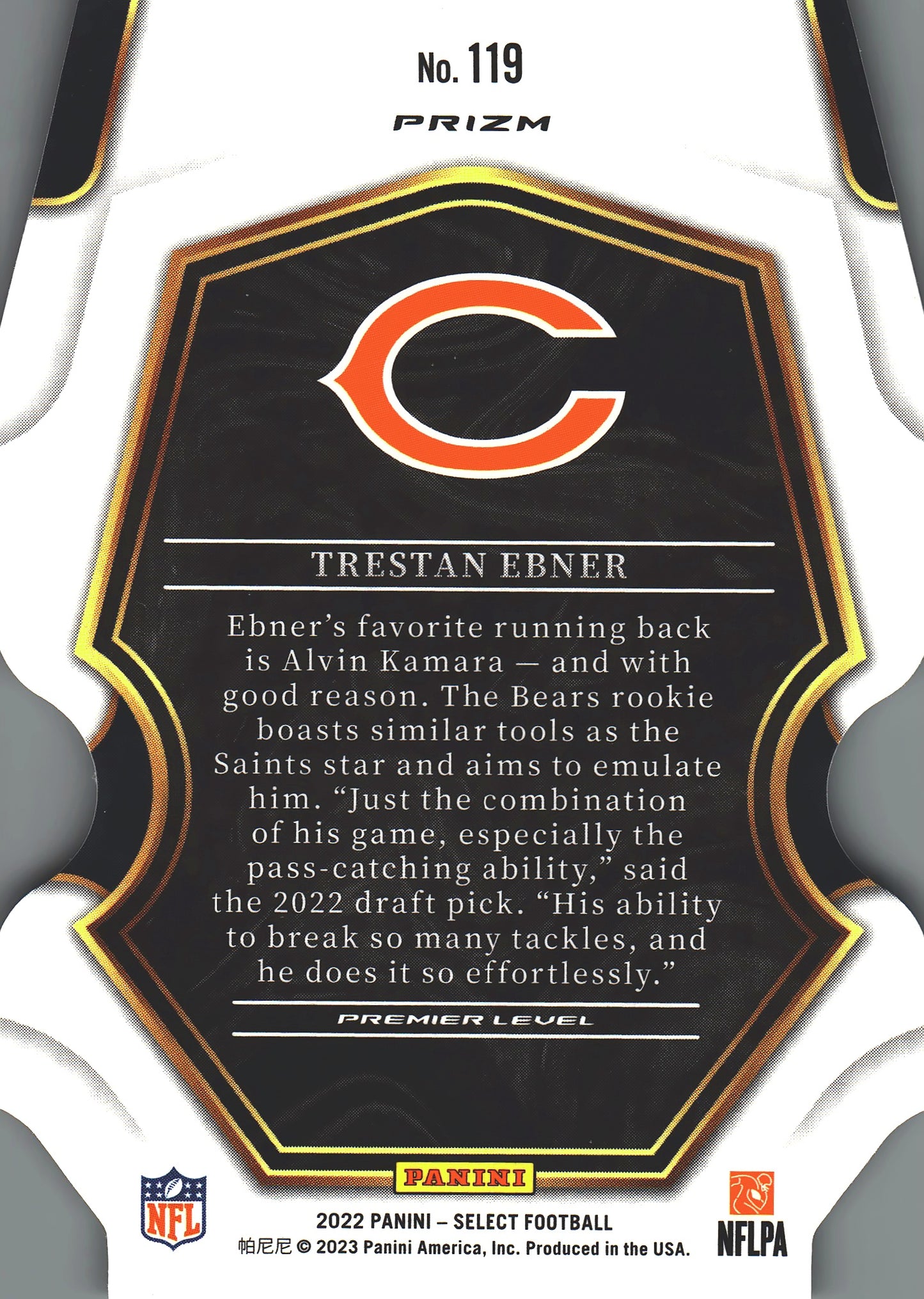 2022 Panini Select Blue White Red Die-Cut Trestan Ebner RC #119 Chicago Bears