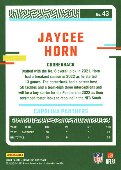 2023 Panini Donruss Jaycee Horn #43 Carolina Panthers