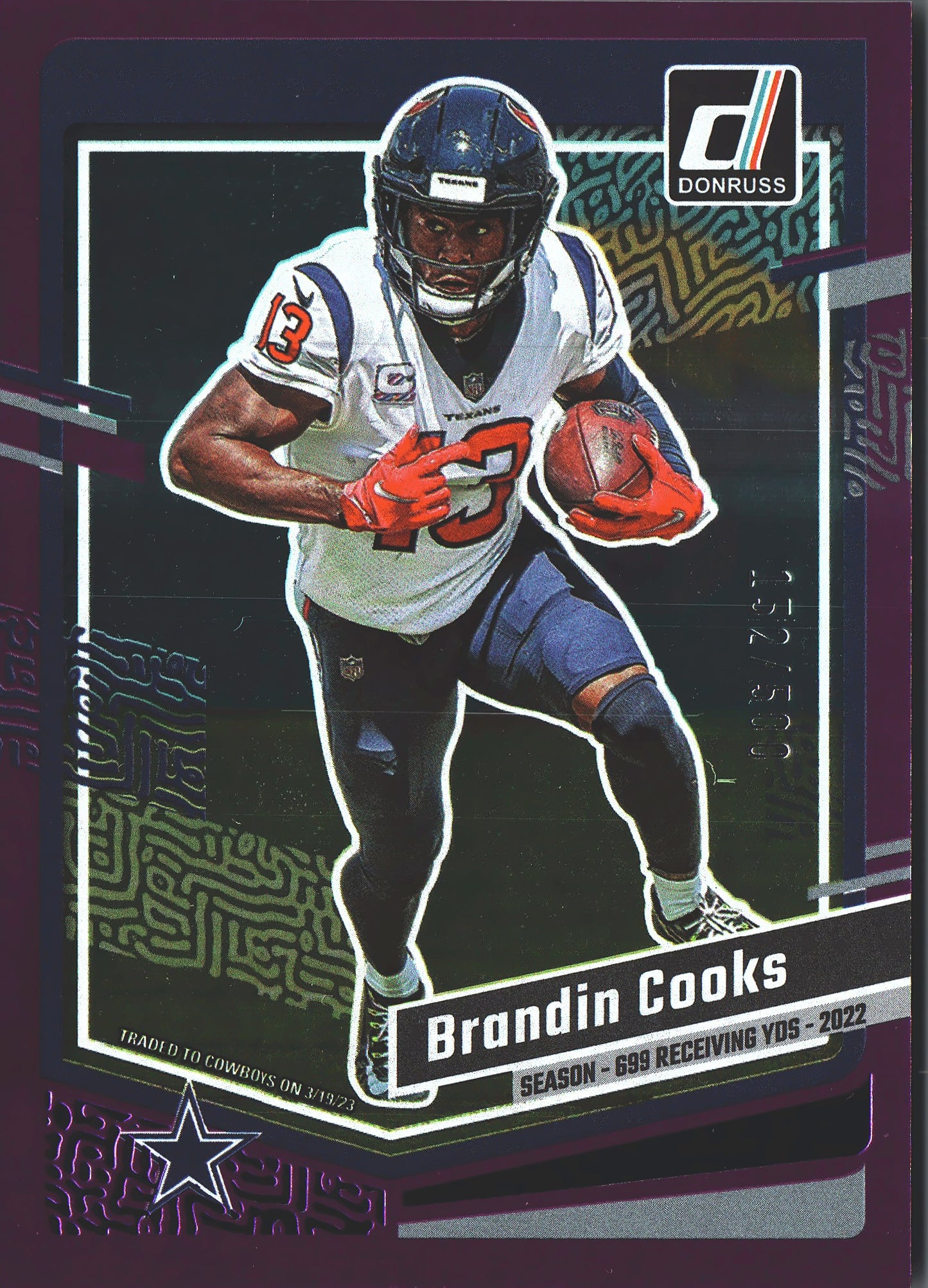 2023 Panini Donruss Purple /500 Brandin Cooks #71 Dallas Cowboys