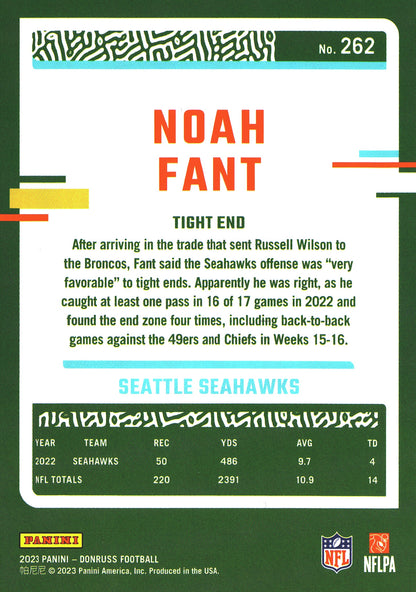 2023 Panini Donruss Purple /486 Noah Fant #262 Seattle Seahawks
