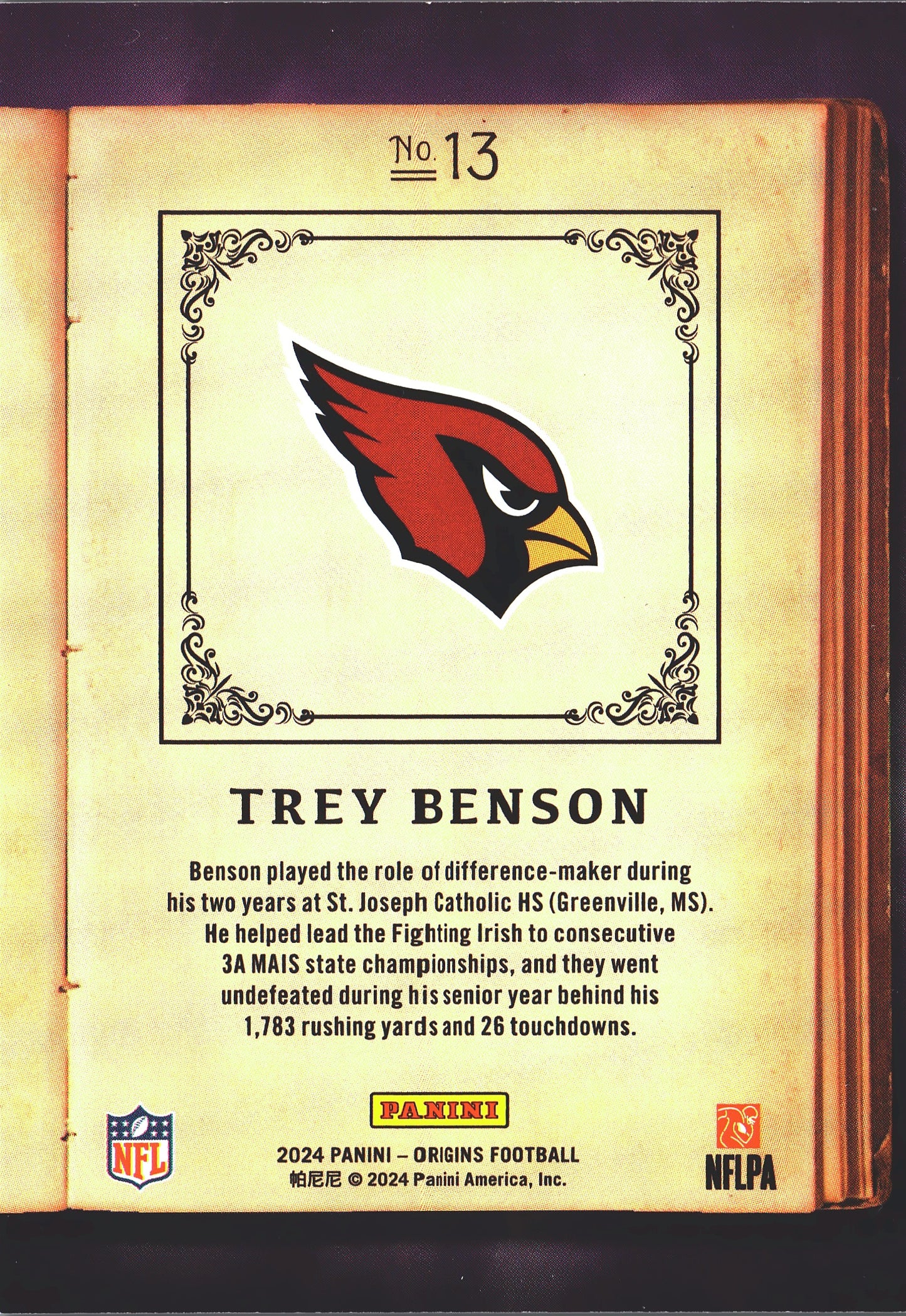 2024 Panini Origins Origin Story Trey Benson SSP #13 Arizona Cardinals