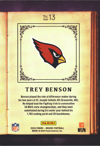 2024 Panini Origins Origin Story Trey Benson SSP #13 Arizona Cardinals