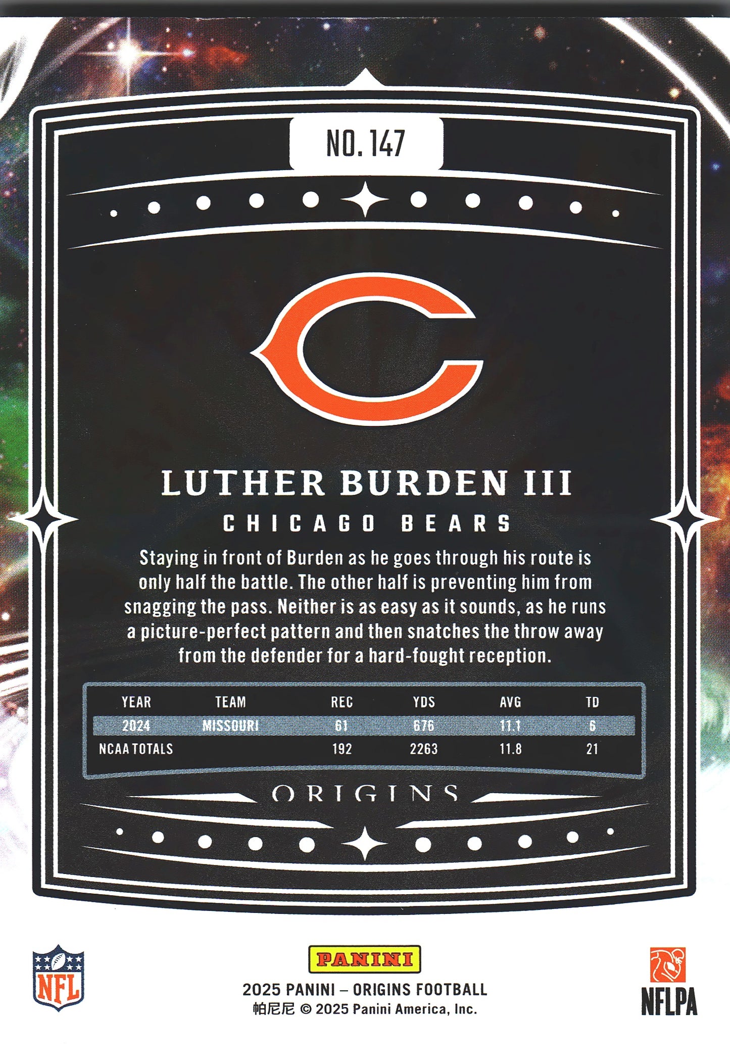2025 Panini Origins Luther Burden III RC #147 Chicago Bears