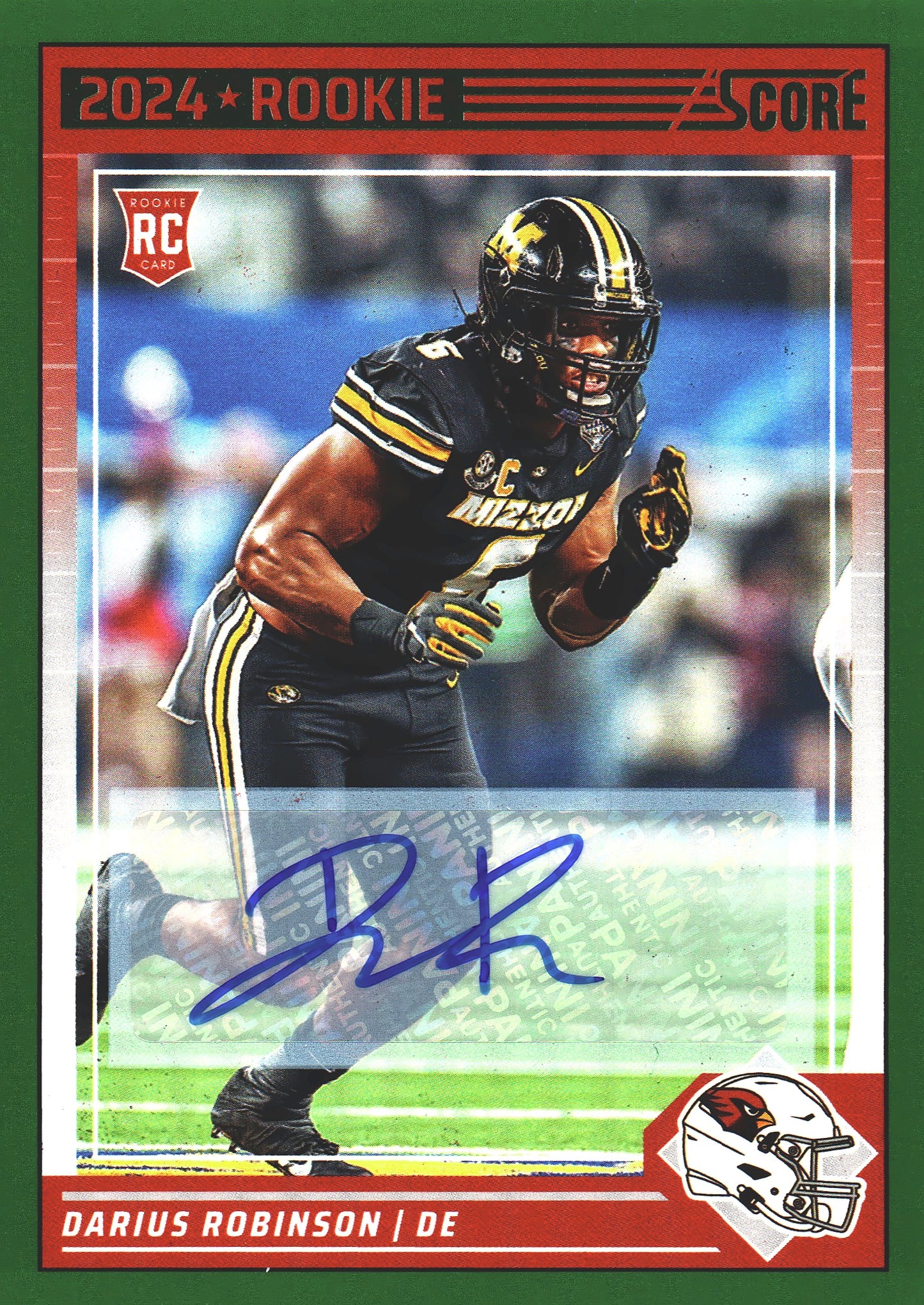 2024 Panini Score Green Autograph Darius Robinson RC #326 Arizona Cardinals