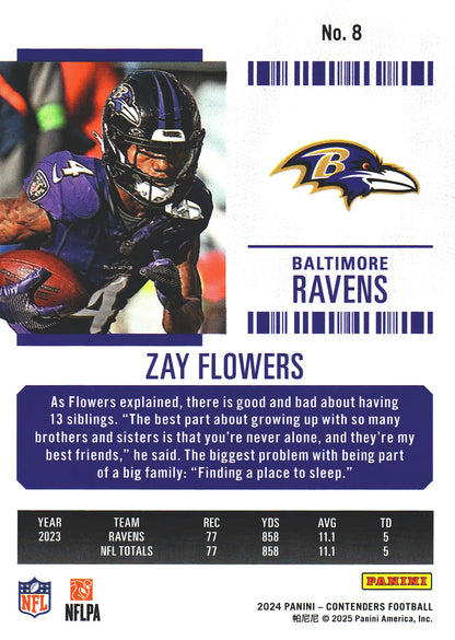 2024 Panini Contenders Mojo Zay Flowers #8 Baltimore Ravens