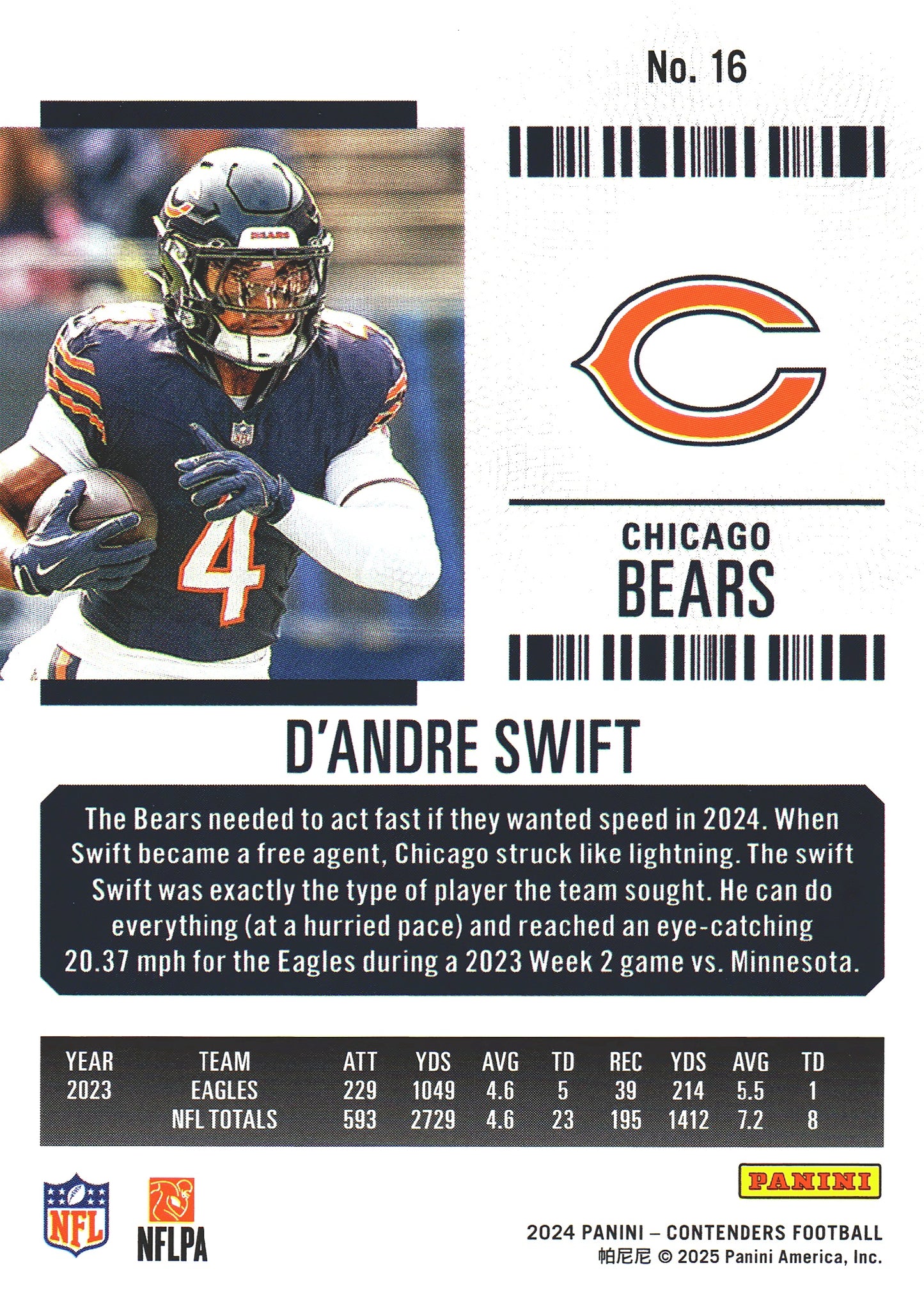 2024 Panini Contenders Mojo D'Andre Swift #16 Chicago Bears