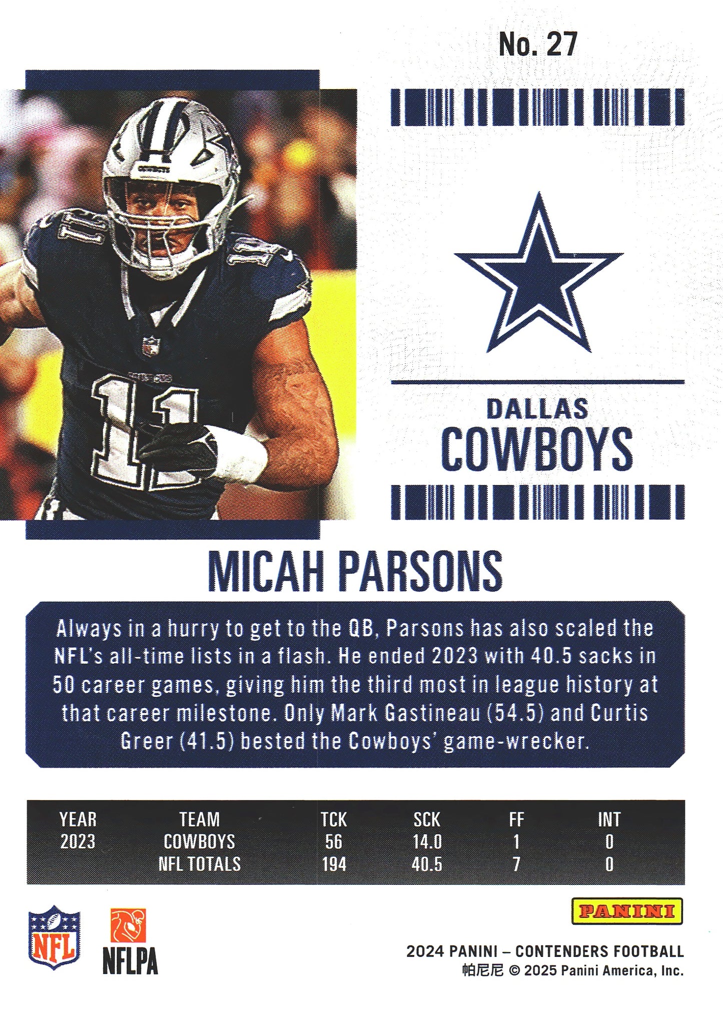 2024 Panini Contenders Mojo Micah Parsons #27 Dallas Cowboys