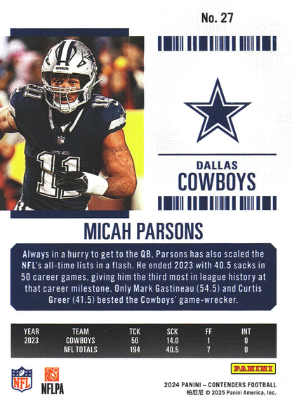 2024 Panini Contenders Mojo Micah Parsons #27 Dallas Cowboys