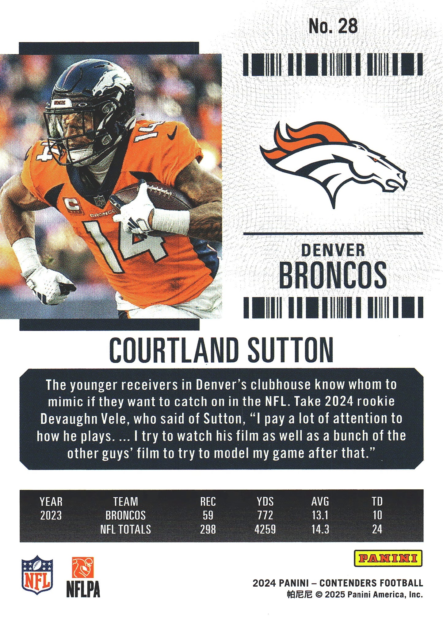 2024 Panini Contenders Mojo Courtland Sutton #28 Denver Broncos