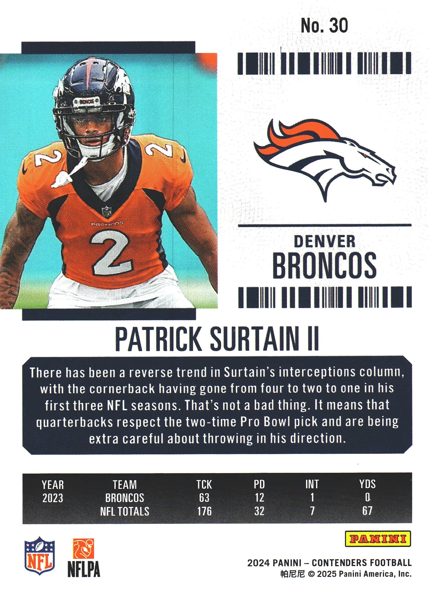 2024 Panini Contenders Mojo Patrick Surtain II #30 Denver Broncos