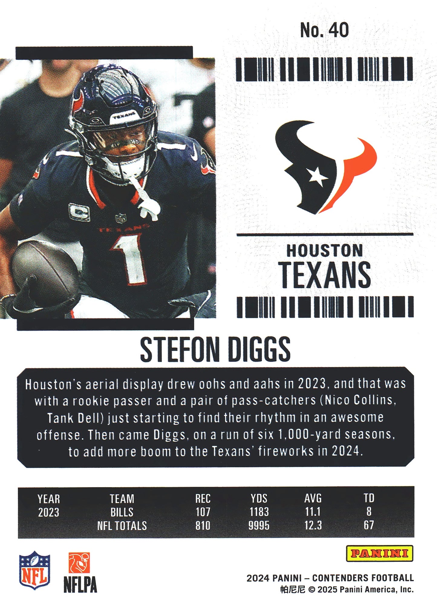 2024 Panini Contenders Mojo Stefon Diggs #40 Houston Texans