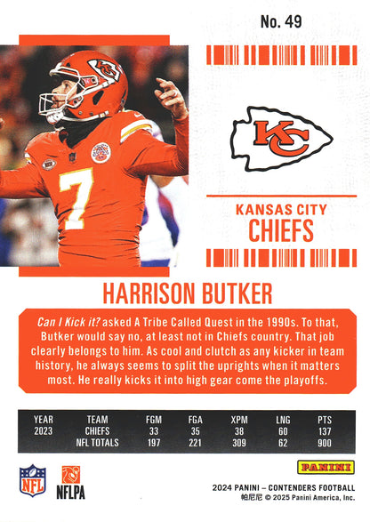 2024 Panini Contenders Mojo Harrison Butker #49 Kansas City Chiefs