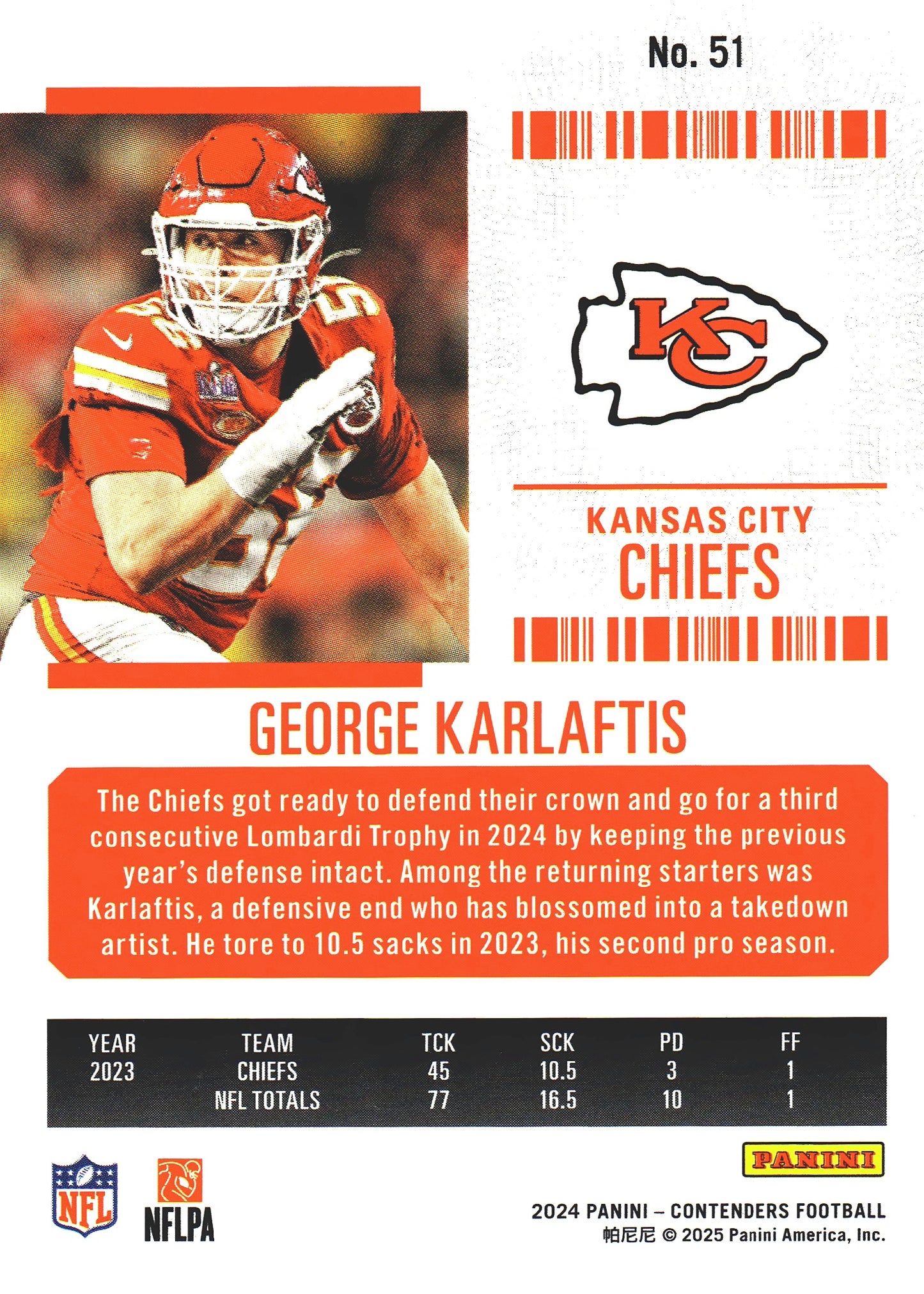 2024 Panini Contenders Mojo George Karlaftis #51 Kansas City Chiefs
