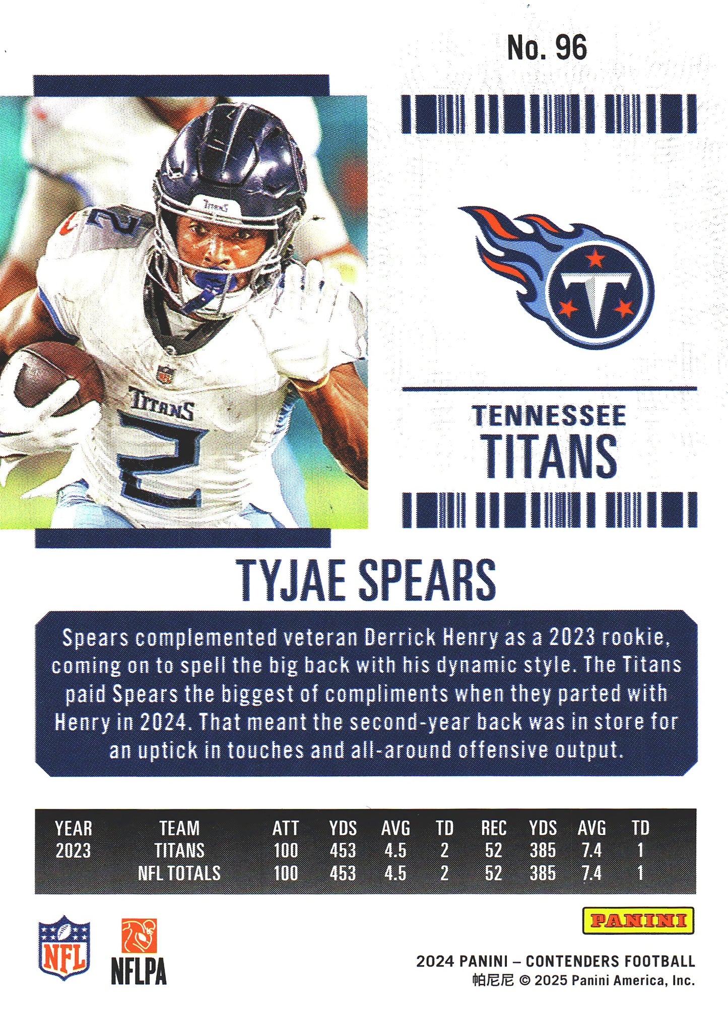 2024 Panini Contenders Mojo Tyjae Spears #96 Tennessee Titans