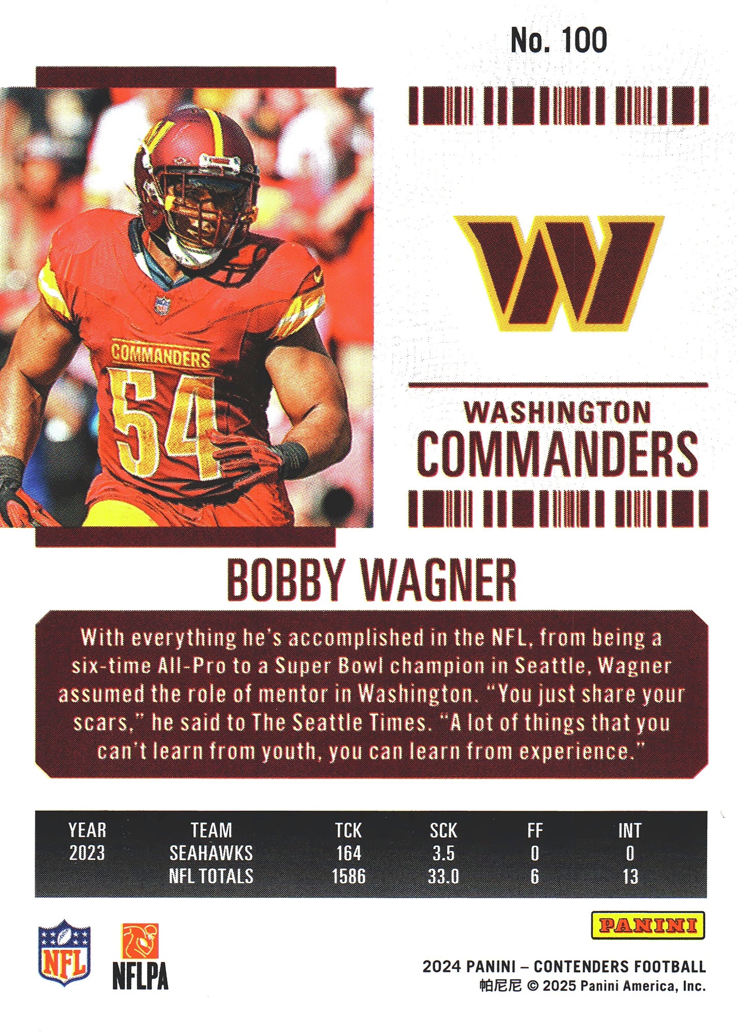 2024 Panini Contenders Mojo Bobby Wagner #100 Washington Commanders