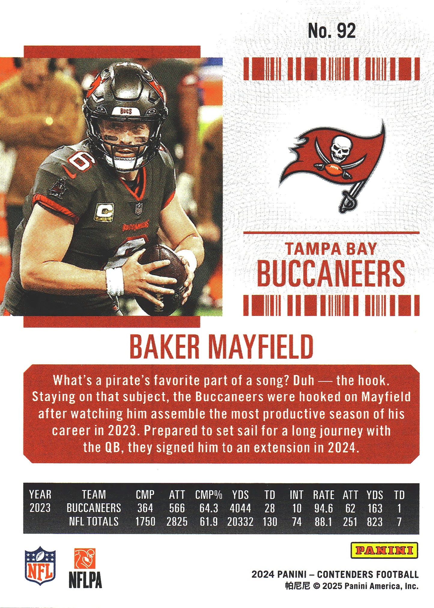2024 Panini Contenders Bronze Baker Mayfield #92 Tampa Bay Buccaneers