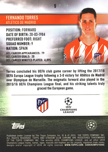 2023 Topps Chrome Stadium Club UCC Aqua Wave /250 Fernando Torres #9 Atletico Madrid