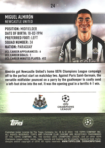 2023 Topps Chrome Stadium Club UCC Aqua Wave /250 Miguel Almiron #24 Newcastle United