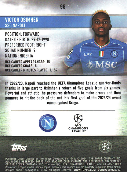 2023 Topps Chrome Stadium Club UCC Aqua Wave /250 Victor Osimhen #96 Napoli