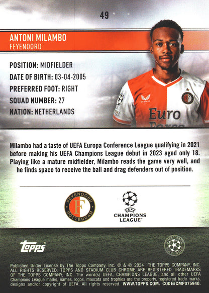 2023 Topps Chrome Stadium Club UCC Aqua/Green /199 Antoni Milambo #49 Feyenoord