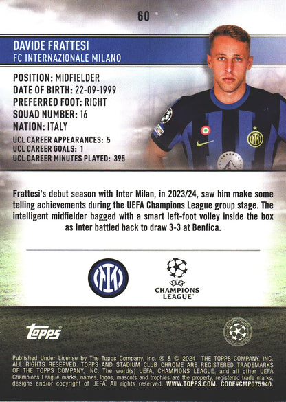 2023 Topps Chrome Stadium Club UCC Royal Blue /175 Davide Frattesi #60 Inter Milan