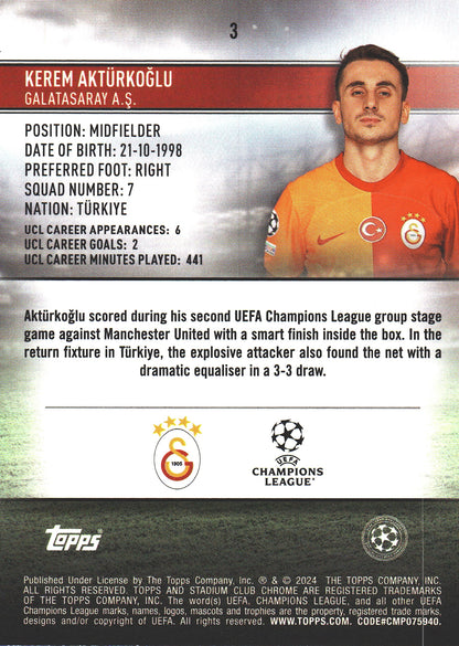 2023 Topps Chrome Stadium Club UCC Sepia Prism /75 Kerem Akturkoglu #3 Galatasaray