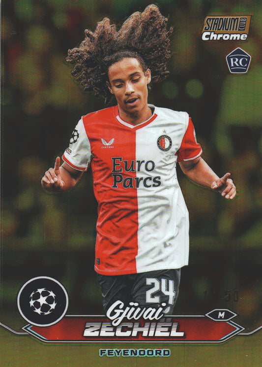 2023 Topps Chrome Stadium Club UCC Gold /50 Gjivai Zechiel #62 Feyenoord