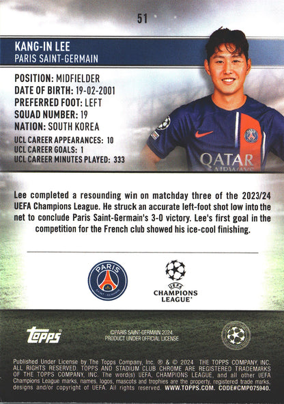 2023 Topps Chrome Stadium Club UCC Green /150 Kang-in Lee #51 Paris Saint-Germain