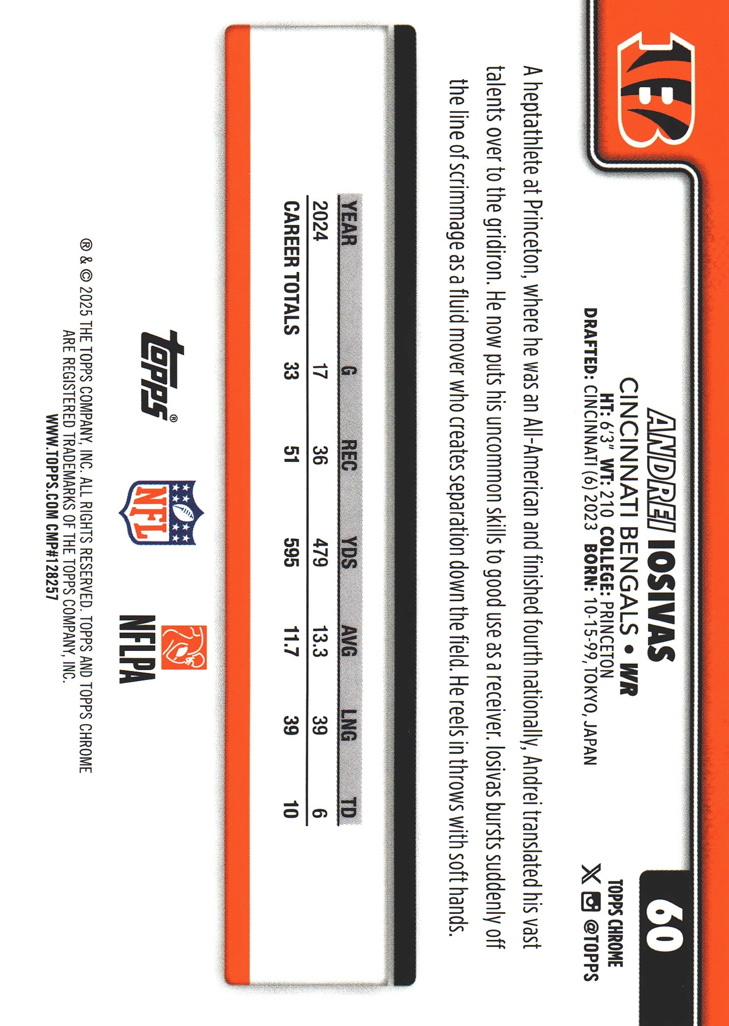 2025 Topps Chrome NFL Ray Wave Andrei Iosivas #60 Cincinnati Bengals