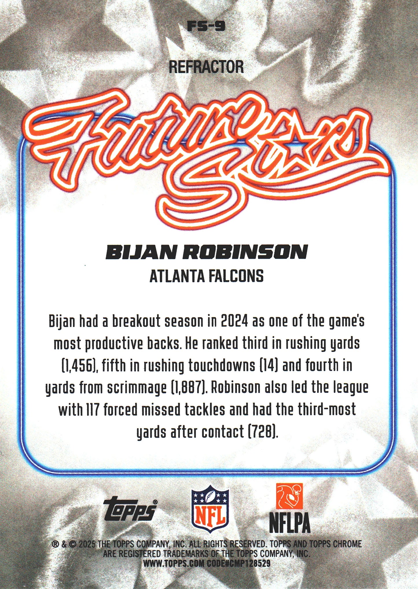 2025 Topps Chrome NFL Future Stars Refractor Bijan Robinson #FS-9 Atlanta Falcons