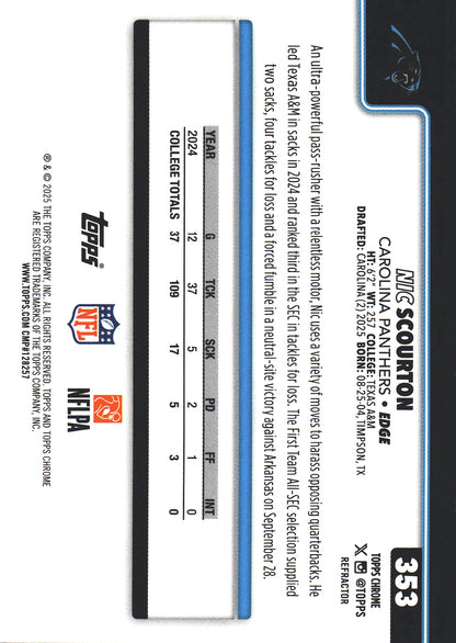 2025 Topps Chrome NFL Refractor Nic Scourton RC #353 Carolina Panthers