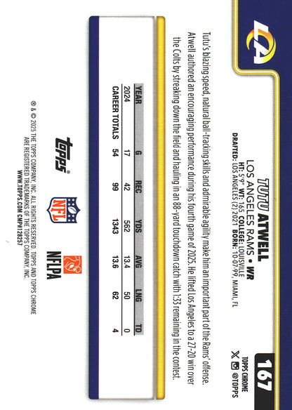 2025 Topps Chrome NFL Tutu Atwell #167 Los Angeles Rams